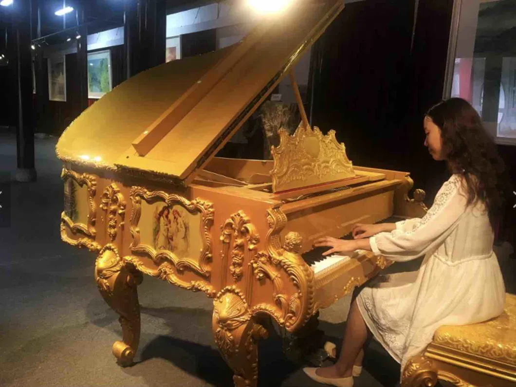 Custom Antique Royal Luxury Gold Grand Piano for Hotel Furniture 186cm 152cm 186cm