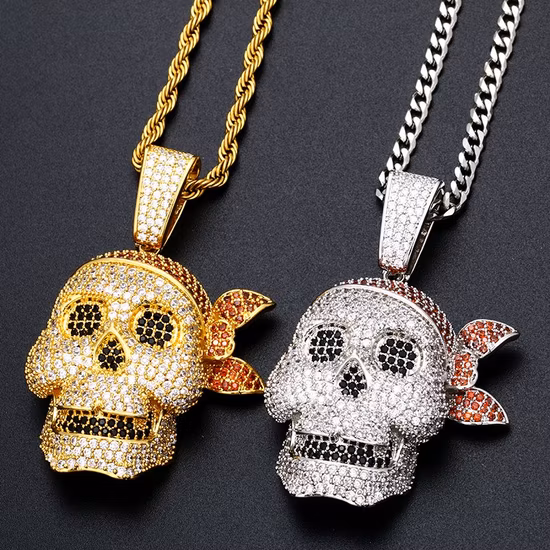 Nouvelle caractéristique crâne de Pirate avec chapeau pendentif Design autoritaire pendentif en or personnalisé pendentif bijoux en argent